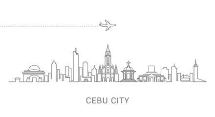 Fototapeta premium Cebu City Skyline with Airplane Icon