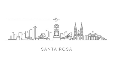 Fototapeta premium Santa Rosa Skyline with Lion Statue and Airplane