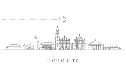 Obraz premium Iloilo City Skyline with Airplane Vector