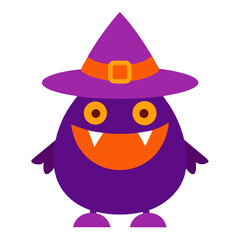 Cute Purple Halloween Monster with Witch Hat and Fangs Festive Spooky Character