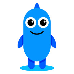 Cute Blue Cartoon Character Standing on Light Blue Surface with Big Eyes and Smile Illustration