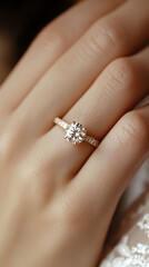 Couple Browsing Diamond Engagement Rings in Softly Lit Setting  