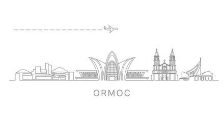 Obraz premium Ormoc City Skyline Outline with Airplane