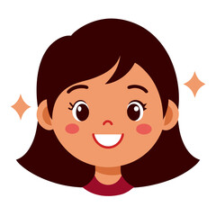 Cartoon Girl with Brown Hair Shining with Happiness and Radiance in a Digital Illustration Style
