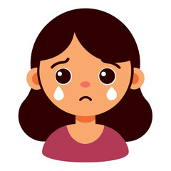Sad Cartoon Girl Crying with Tears Rolling Down Her Cheeks Depicting Emotional Distress and Loneliness