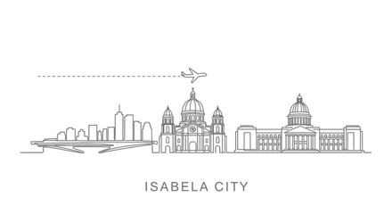Obraz premium Isabela City Skyline with Airplane and Text