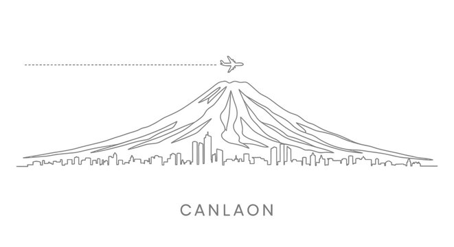 Mount Canlaon Skyline Airplane Travel Line Art