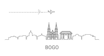 Fototapeta premium Bogo Skyline Cityscape with Airplane Travel Icon