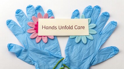 Colorful Gloved Hands with Decorative Flowers Illustrating Care and Attention in a Clean Environment