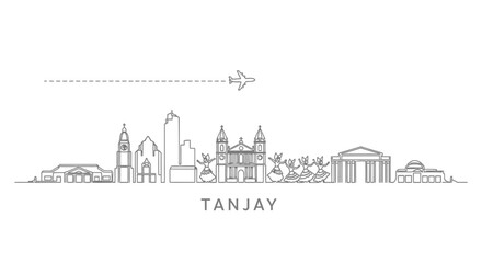 Obraz premium Tanjay City Skyline and Airplane Line Art