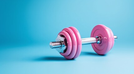 Obraz premium Vibrant pink dumbbell for strength training. Perfect for home workouts. Build muscle and stay fit. Achieve your fitness goals with style.
