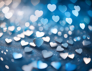 Pale Blue and Silver Heart Bokeh Background