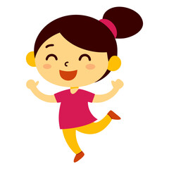 Happy cartoon girl jumping with joy excitement and cheerful expression vector illustration