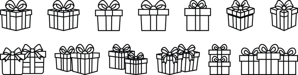 set of gift box vector outline and shape	
