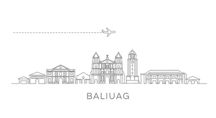 Obraz premium Baliuag Skyline with Airplane Flying Overhead