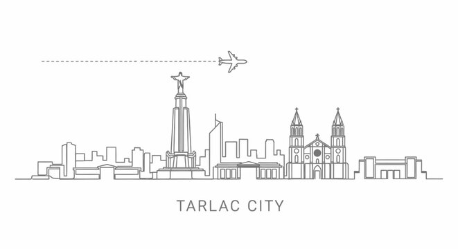 Tarlac City Skyline Line Art with Airplane
