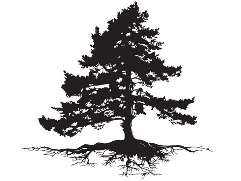 Artistic Summer Pine Tree Roots Drawing 2D Vector Artwork