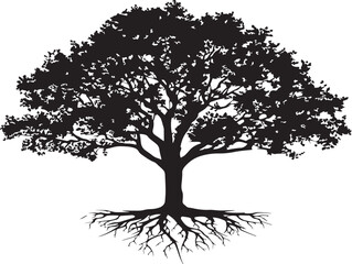 Fototapeta premium Detailed Summer Tree With Roots Illustration 2D Vector Artwork