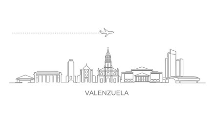 Obraz premium Valenzuela City Skyline With Airplane Flying