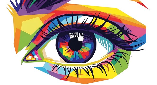 Vibrant Pop Art Eye with Geometric Rainbow Colors Illustration