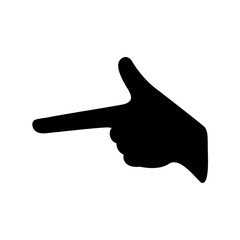 Black silhouette of a hand with index finger pointing towards the left