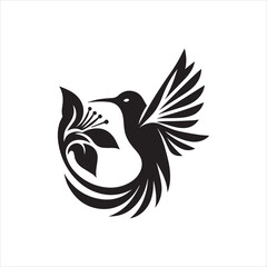 Stylized Hummingbird Silhouette with Floral Accent Elegant Design.