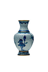 Antique brass cloisonné enamel Chinese vase isolated on white background.