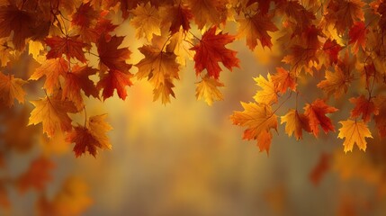 Fototapeta premium Vibrant Autumn Leaves in Vivid Hues of Orange and Yellow Background