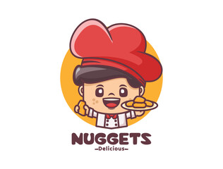cute chef cartoon with nuggets