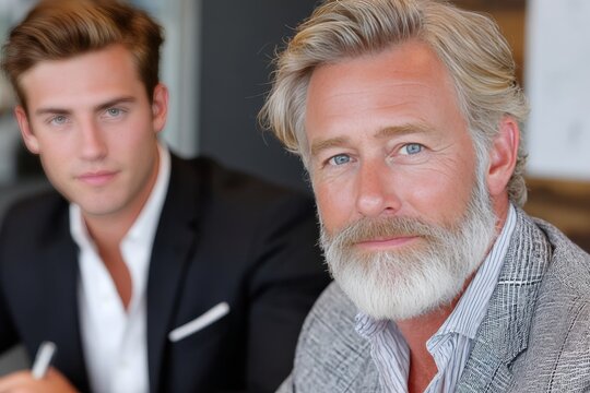 Aging Leaders Sharing Valuable Knowledge with Young Executives in a Business Communication Meeting