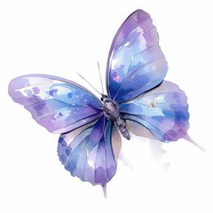 Butterfly in Watercolor: A vibrant watercolor rendering of a butterfly displays stunning hues of purple and blue, evoking feelings of serenity and natural beauty. 