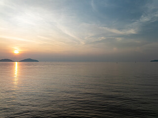 Beautiful sky sunset or sunrise clouds over sea nature background