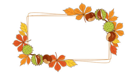 Autumn frame with chestnuts and colorful leaves, copy space