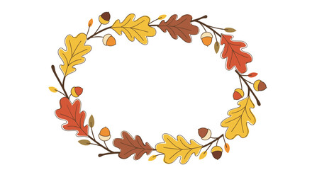 Playful autumn wreath with acorns and oak leaves, copy space