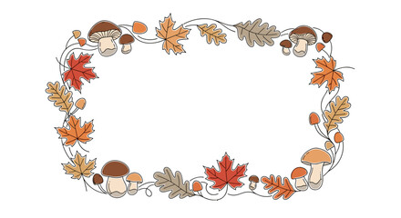 Charming autumn frame with mushrooms and colorful leaves, copy space