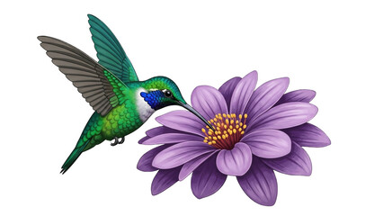 Fototapeta premium Vibrant hummingbird feeding on a purple flower