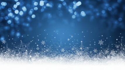 Dreamy winter background design Glowing blue bokeh gradient and snowflake border.