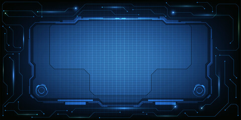Vector illustrations of abstract blue futuristic technology background with hi tech grid panel and frame. © Alleachday
