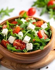 Fresh salad in a wooden bowl