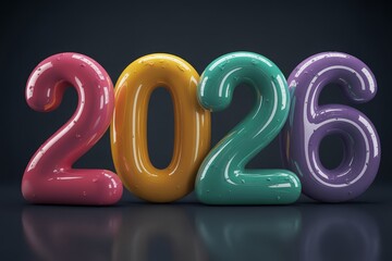 Glossy Inflatable 2026 Digits in Vibrant Rubber Colors with Starlike Highlights

