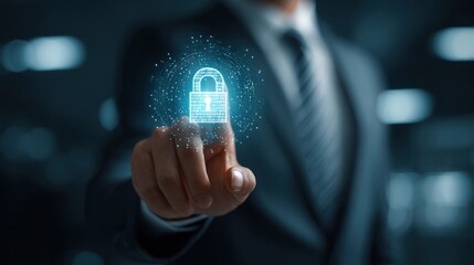 Digital security innovation process corporate office visual display modern environment close-up cybersecurity concept
