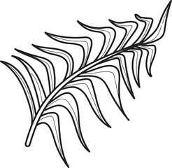 Stylized Fern Leaf Line Art Illustration, Botanical Frond Outline Drawing