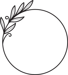 Decorative Circle Frame with Delicate Leaf Element - Minimalist Botanical Border Design