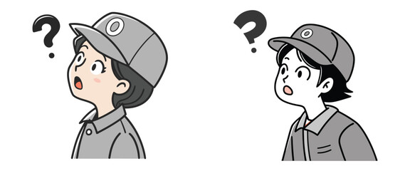 Minimal Vector Illustration of Confused Worker – Questioning and Help Icon