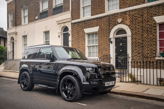 LONDON-  Land Rover Defender Parked on a City Street,  Classic SUV