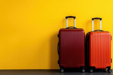 Ready to Go: Two vibrant suitcases, set against a vivid backdrop of sunshine yellow. Ready to set off for adventure or journey