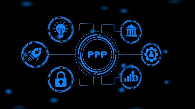 Public Private Partnership P Technology Network with Icons and Abstract Background Keywords: PP, Public Private Partnership, technology, network, icons, abstract, background, digital