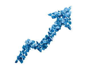 Blue petals forming an upward arrow on transparent background