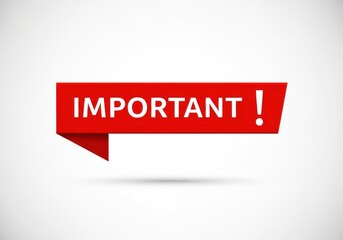 Red banner with the word important and an exclamation mark, isolated on white background