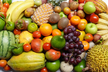Variety of fruits for healthy natural food concept.